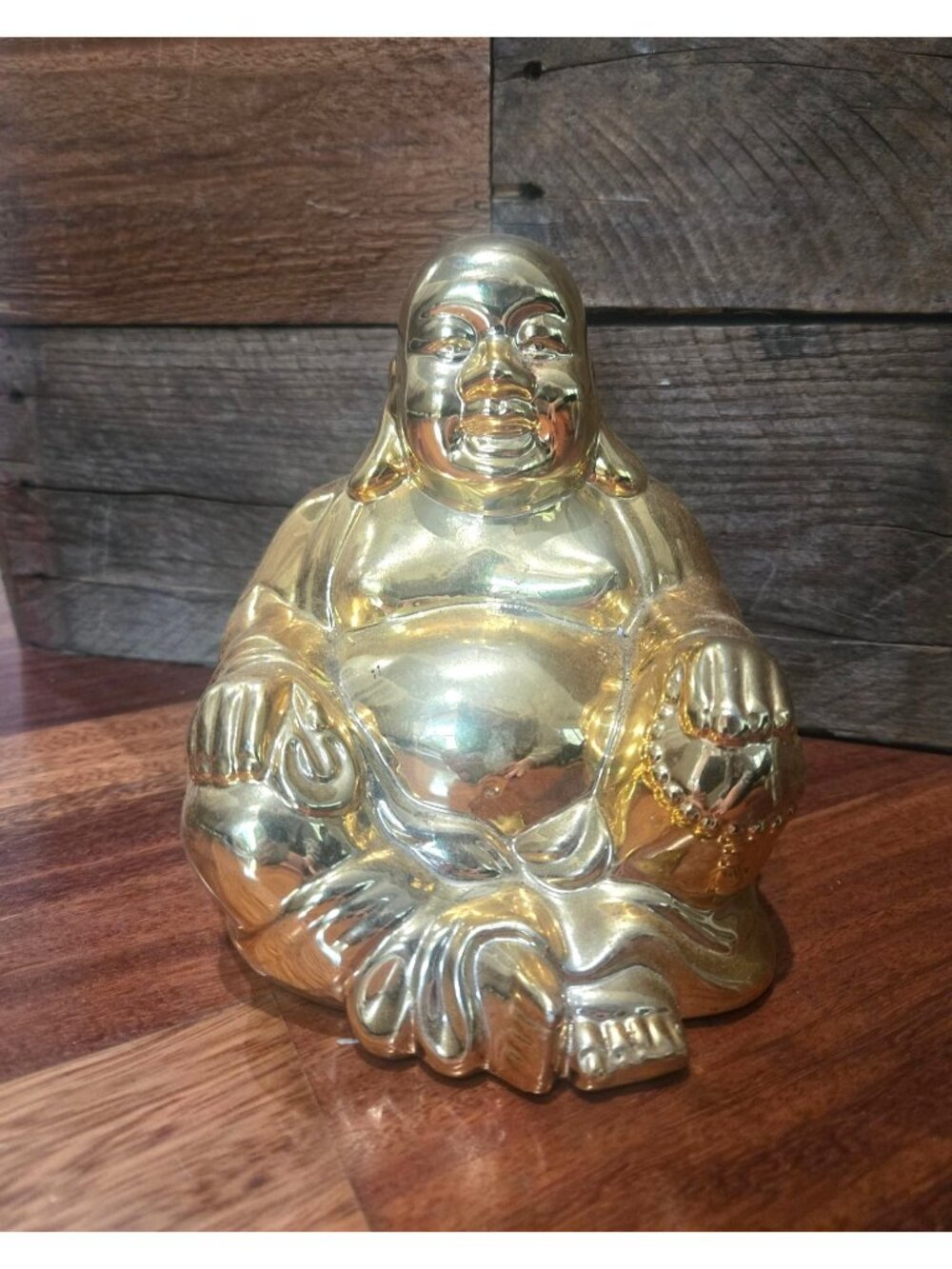 Gold-Tone Laughing Buddha Piggy Bank Decorative Figurine